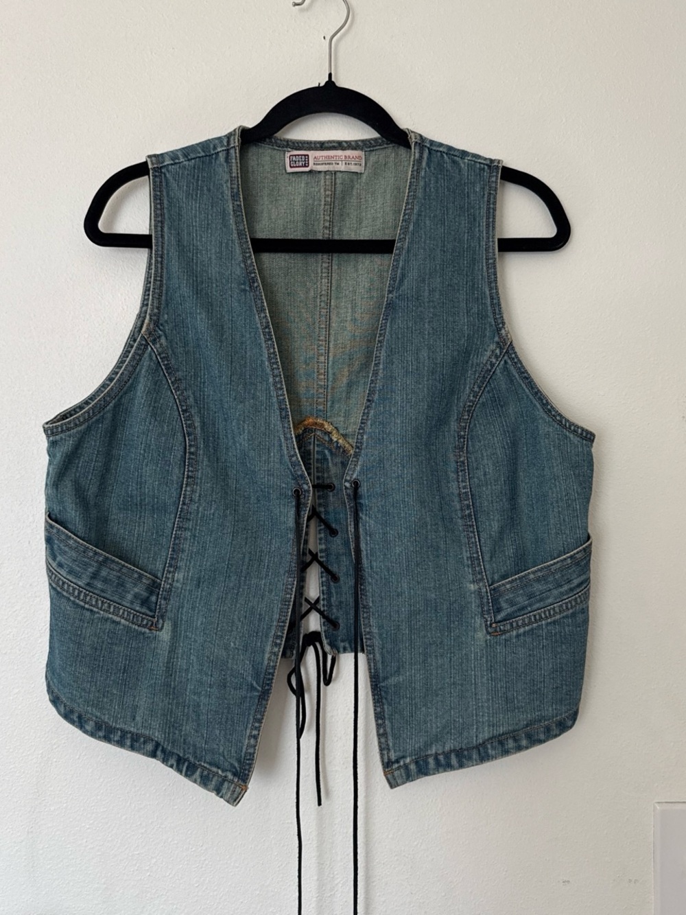 Y2K Faded Lace Up Denim Vest